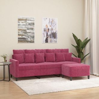 vidaXL Vidaxl - Sof&aacute; De 3 Plazas Con Taburete De Terciopelo Rojo Tinto 180 Cm