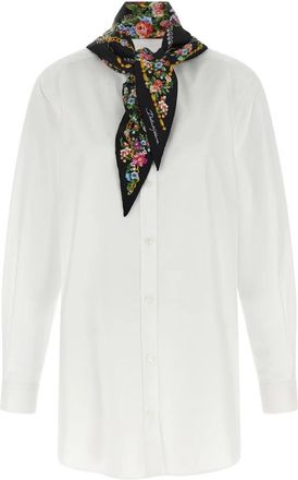 Dolce & Gabbana Poplin overhemd met zijden sjaal - Dames - Overhemden - Wit - S - Katoen - Overhemden