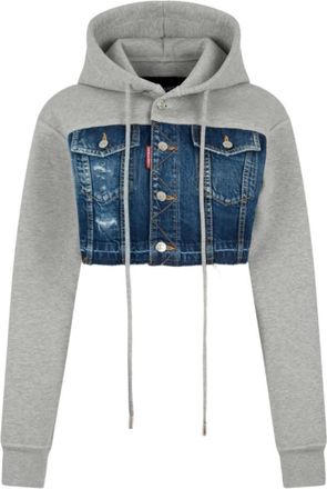 Dsquared2 Grey Full Sleeves Ripped Hoodie
