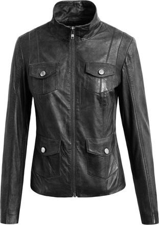 BTF-CPH Biker Leren Jas met Hoge Kraag - Dames - Leren en Su&egrave;de Jassen - Zwart - S - Leer - Jassen