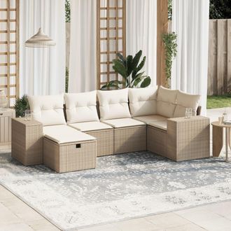 vidaXL Juego De Sof&aacute;s Jard&iacute;n Con Cojines 6 Pzas Rat&aacute;n Sint&eacute;tico Beige Vidaxl