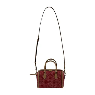 Tory Burch T Monogram Denim Petite Barrel Bag - female - Tory Burch - Cross Body Bags - Red - ONE SIZE - Bags