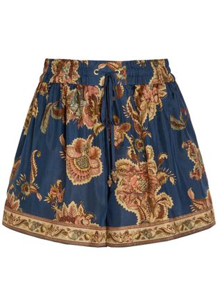 Zimmermann Aster Printed Silk Shorts - Navy - 4 (UK 16 / XL)