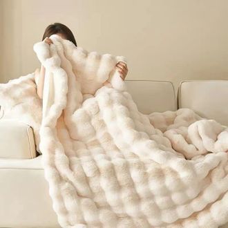 OEM Manta De Sof&aacute; De Felpa De Piel Sint&eacute;tica, 160 X 200 Cm, Gruesa Y C&aacute;lida, Para Sal&oacute;n, Dormitorio, Comodidad Para La Siesta, Color Blanco