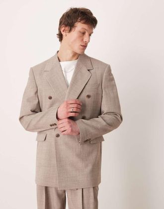 Asos Giacca da abito comoda con spalle squadrate beige tratteggiato-Neutro