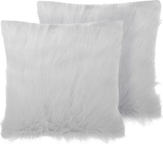 Beliani Conjunto De Cojines Decorativos En Piel Sint&eacute;tica Shaggy Beige 45 X 45 Cm Accesorio De Casa Moderno Daisy