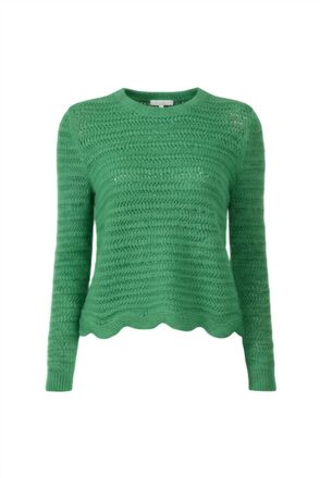 Autumn Cashmere Womens Wide Sleeve Scalloped Edge Shaker Crew Sweater In Clover