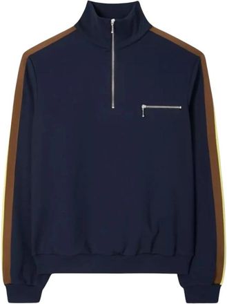 Tory Burch Side-Stripe Detail Sweatshirt - Dames - Vesten met rits - Blauw - S - Polyester - Hoodies & sweatvesten
