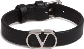 Valentino Garavani Bracciale in pelle con fibbia VLogo Signature - Nero