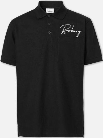 Burberry Mens Mens Black Burberry Embroidered Oversized Logo Piqué Polo - Size: 42