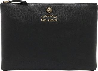 Gucci Black Leather Animalier Tiger Head Clutch (Authentic Pre-Loved)