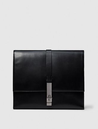 Calvin Klein Mens Leather Messenger Bag - Black