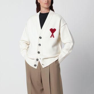 Ami Cardigan Ami De Coeur bianco in lana merino