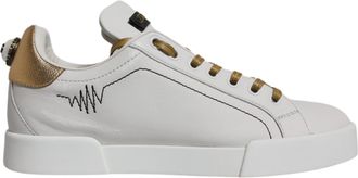 Dolce & Gabbana White Gold Leather Low Top Sneakers Womens Shoes (Pre-Owned)