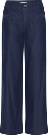 Ichi Donkerblauwe Denim Broek met Hoge Taille - Dames - Loose Fit Jeans - Blauw - 3XL - Denim - Jeans