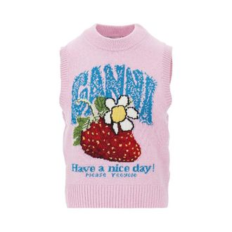 Ganni Wool-blend knitted top Woman S