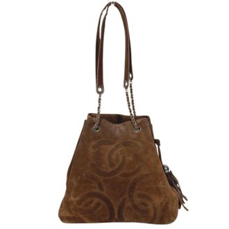 Chanel Brown Suede Shoulder Bag Tote Bag (Pre-Owned)