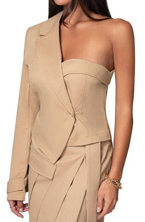 JLUXLABEL Amal One-Shoulder Blazer Top in Khaki at Nordstrom, Size X-Small