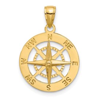 Diamond2Deal 14k Yellow Gold Nautical Compass Charm Pendant