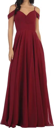 EVA Off Shoulder Maxi Dress In Burgundy