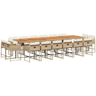 vidaXL Set Comedor De Jard&iacute;n 17 Pzas Con Cojines Rat&aacute;n Sint&eacute;tico Beige Vidaxl