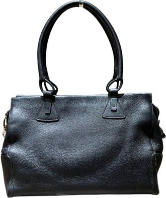 Ferragamo Black Leather Shoulder Bag Tote Bag (Pre-Owned)