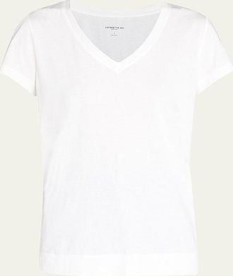 Lafayette 148 New York Modern V-Neck Short-Sleeve Cotton Jersey Tee