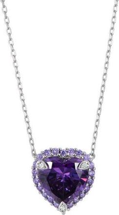 Savvy Cie Jewels Cubic Zirconia Heart Halo Pendant Necklace in Amethyst Purple at Nordstrom Rack
