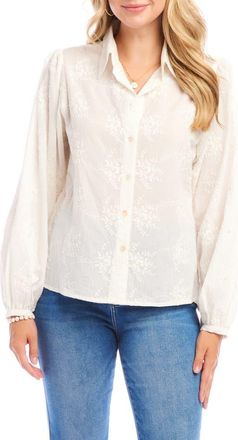 Karen Kane Embroidered Puff Sleeve Button-Up Shirt in Cream at Nordstrom, Size X-Large