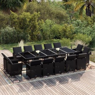 vidaXL Set Comedor Jard&iacute;n 15 Pzas Y Cojines Rat&aacute;n Sint&eacute;tico Negro Vidaxl