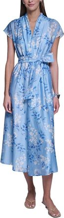 Halston Heritage Butterfly Sleeve Linen-Blend Midi Dress