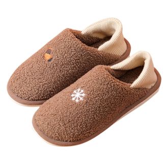 Generic Winter Slippers for Men Warm Mens Spring And Autumn Winter Snowflake Anti Silent Warm Closed Toe Heel Slippers Cotton Shoes Two Wear Cotton Slippers (