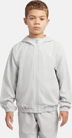 New Balance Kids Paneled Full Zip Track Jacket in Grey Polywoven, size 10-11 Y