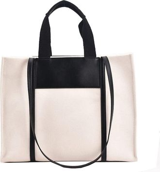 Generic Medium Canvas Tote Bag with Zipper for Women Top Handle Tote Crossbody Bag Casual Satchel Handbags Work Bags (White)