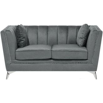 Beliani Sof&aacute; 2 Plazas Tapizado Gris Acabado Con Clavos Acolchado Gaula