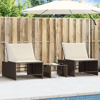vidaXL Tumbonas 2 Unidades Con Mesa De Rat&aacute;n Sint&eacute;tico Marr&oacute;n Vidaxl