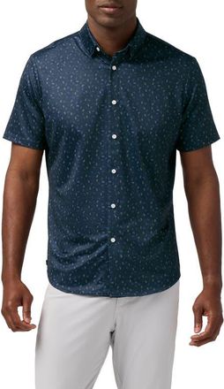 Mizzen+Main Haylard Trim Fit Navy Scattered Dash Short Sleeve Button-Up Shirt in Midnight Navy Scattered Dash at Nordstrom, Size Xx-Large