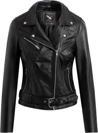 BTF-CPH Zwarte Bikerjas met Zilveren Details - Dames - Leren en Su&egrave;de Jassen - Zwart - 2XL - Leer - Jassen