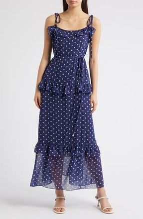 Julia Jordan Polka Dot Tiered Maxi Dress in Navy Ivory at Nordstrom Rack, Size X-Small