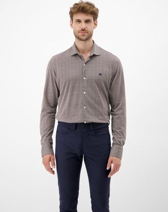 Lerros Karohemd LERROS LERROS Langarmhemd mit Minimal-Karomuster, Herren, Gr. XXL, Normalgr&ouml;ssen, light coffee, 100% Baumwolle, Hemden Karohemd