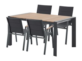 Vente-Unique Comedor de jard&iacute;n de aluminio: mesa L.150 cm y 4 sillones apilables - Natural claro y antracita - LIOUS de MYLIA