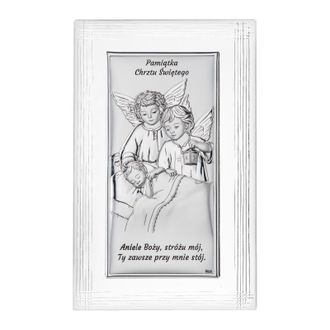 OEM Cuadro Plateado De Dos &Aacute;ngeles, Marco Decorativo, Recuerdo Del Santo Bautismo Ds21f 12 X 19 Cm