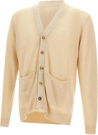 FILIPPO DE LAURENTIIS Linnen-Katoen Cardigan - Heren - Vesten - Beige - XL - Katoen - Truien & Vesten