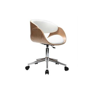 Miliboo Miliboo - Silla De Escritorio Blanco Y Madera Clara Con Ruedas Bent