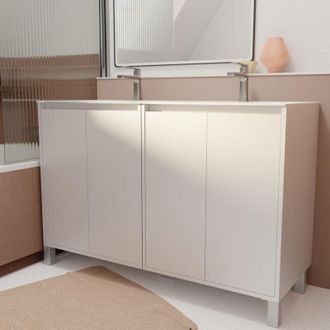Aurlane Pack Mueble de Baño 120 cm Blanco Lacado 4 Puertas con Lavabo de Cerámica