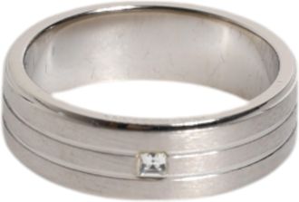 Dolce & Gabbana Silver Tone Brass Clear Crystal DG Logo Mens Ring