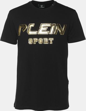 Plein Sport Plein Sport Black/gold Jersey Logo Print T-Shirt