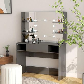 vidaXL Vidaxl - Tocador De Maquillaje Luces Led Mdf Gris Brillo 100x40x135 Cm