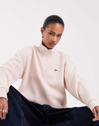 Lacoste Felpa rosa pallido con zip corta e collo alto