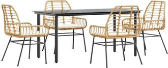 vidaXL Vidaxl - Juego De Comedor Jard&iacute;n 5 Piezas Cojines Rat&aacute;n Sint&eacute;tico Marr&oacute;n